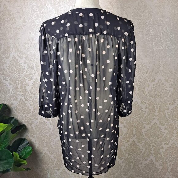 Lauren Conrad Size Medium Black with White Polka Dots Button Down Tunic Sheer - Picture 8 of 16